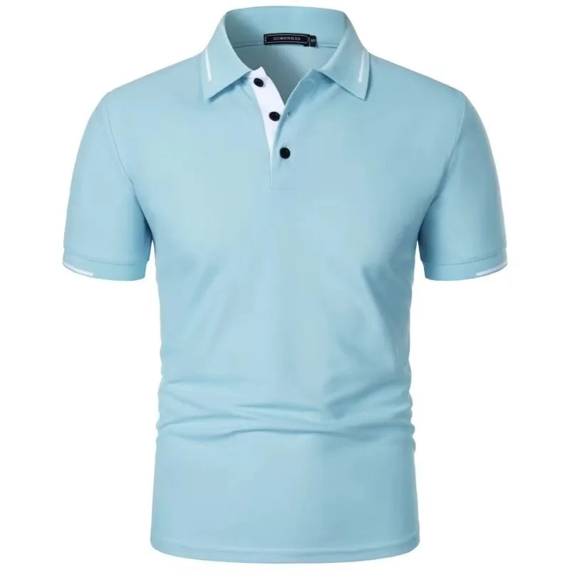 Men's short-sleeved summer polo shirt with buttons,
قميص بولو رجالي بأكمام قصيرة صيفي بأزرار،