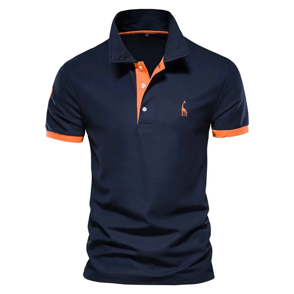 High-quality embroidered men's polo shirt with a giraffe design, suitable for summer, with short sleeves.
قميص بولو رجالي مطرز عالي الجودة بتصميم زرافة مناسب للصيف بأكمام