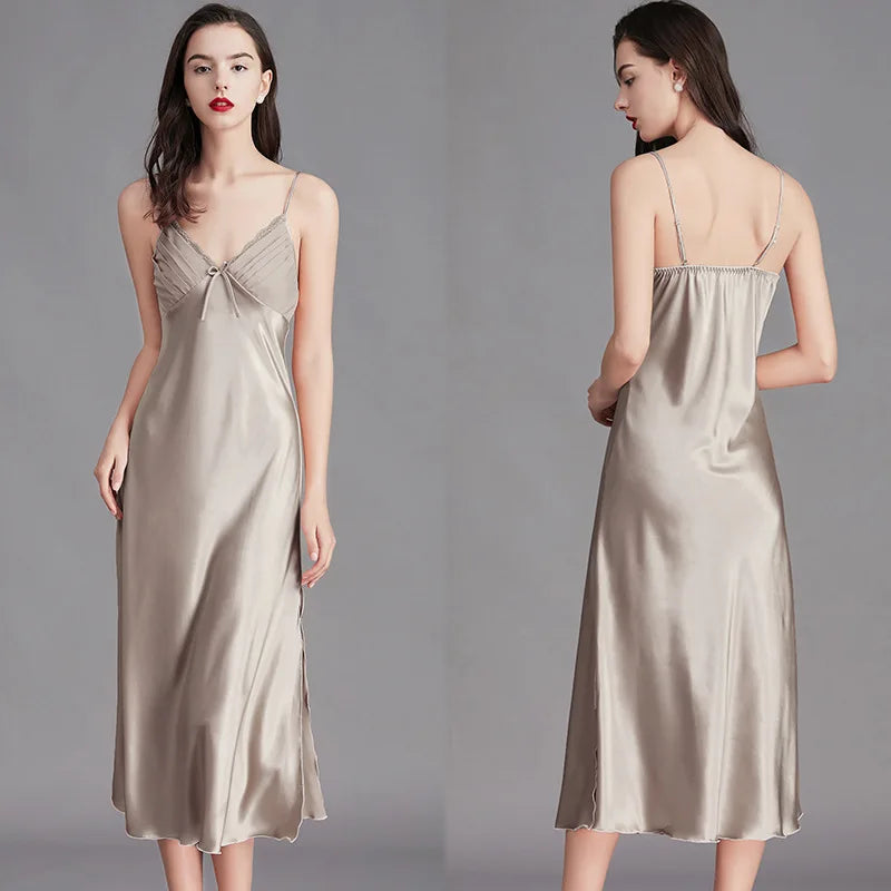 Sexy long sleeveless satin and silk nightgowns for women
