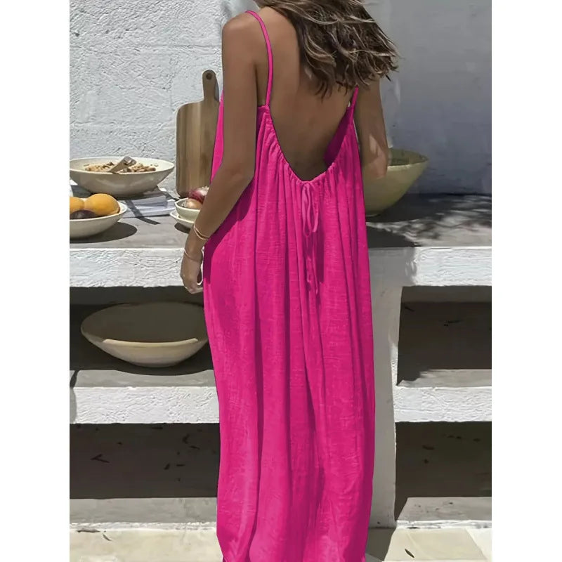Long, loose-fitting house dress without straps or back, comfortable for sleeping
