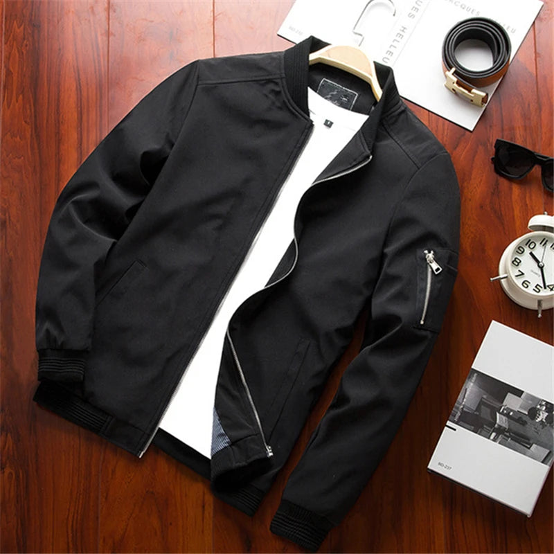Men's slim-fit bomber jacket with long sleeves,
جاكيت رجالي بومبر رفيع بأكمام طويلة،