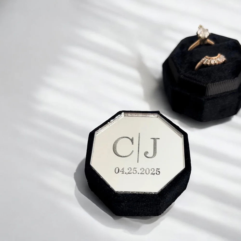 Personalised Acrylic Topper Velvet Ring Box Wedding Octogon Ring Box Engagement Proposal Idea Double/Triple Slot Ring Holder