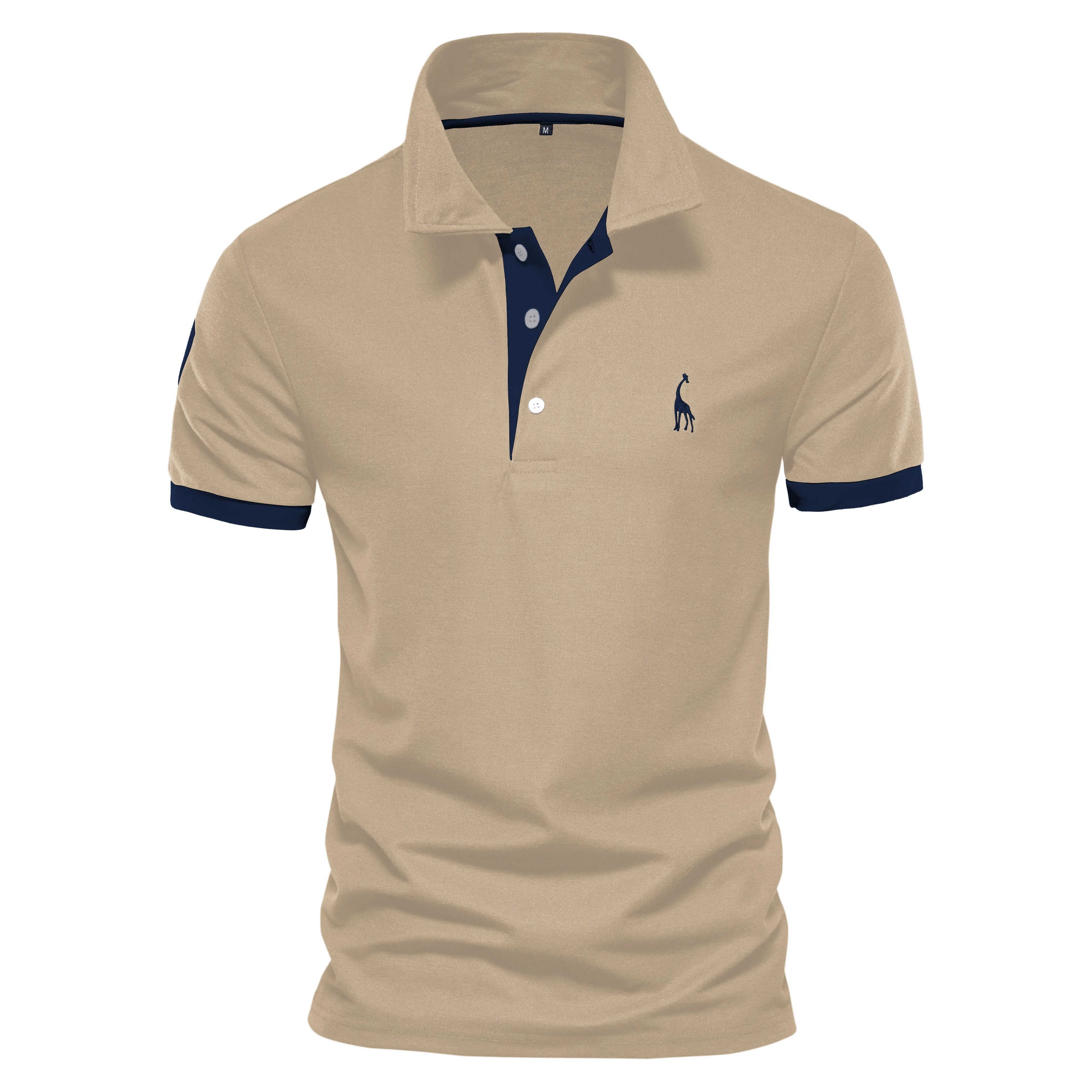 High-quality embroidered men's polo shirt with a giraffe design, suitable for summer, with short sleeves.
قميص بولو رجالي مطرز عالي الجودة بتصميم زرافة مناسب للصيف بأكمام