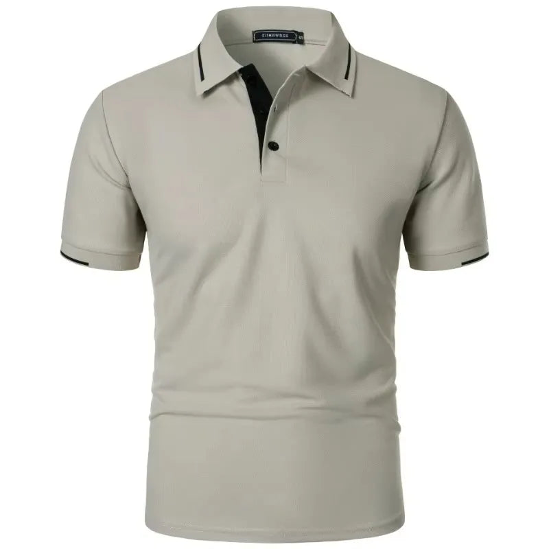 Men's short-sleeved summer polo shirt with buttons,
قميص بولو رجالي بأكمام قصيرة صيفي بأزرار،