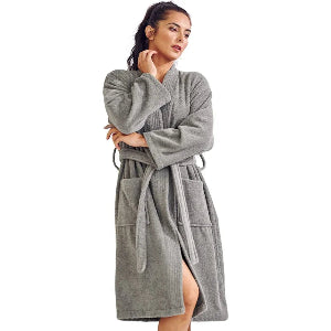 Women's Cotton Terry Bathrobe V Neck Long Sleeve Winter Ladies Hotel Dressing Gown Solid Absorb Water Kimono For Female