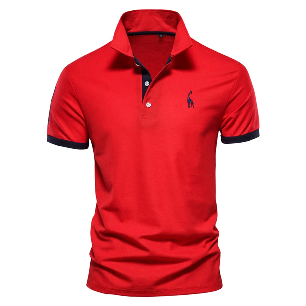High-quality embroidered men's polo shirt with a giraffe design, suitable for summer, with short sleeves.
قميص بولو رجالي مطرز عالي الجودة بتصميم زرافة مناسب للصيف بأكمام