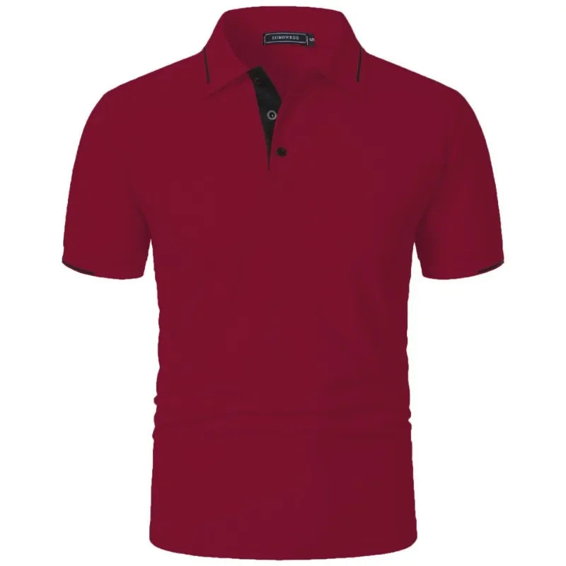 Men's short-sleeved summer polo shirt with buttons,
قميص بولو رجالي بأكمام قصيرة صيفي بأزرار،