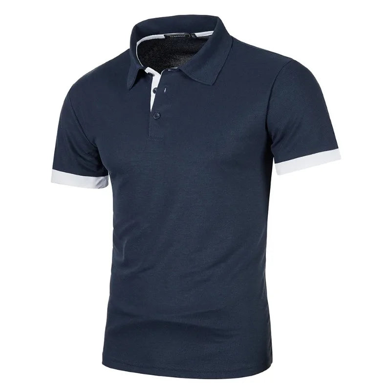 Men's short-sleeved summer polo shirt with buttons,
قميص بولو رجالي بأكمام قصيرة صيفي بأزرار،