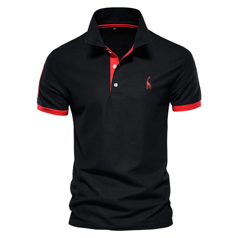 High-quality embroidered men's polo shirt with a giraffe design, suitable for summer, with short sleeves.
قميص بولو رجالي مطرز عالي الجودة بتصميم زرافة مناسب للصيف بأكمام