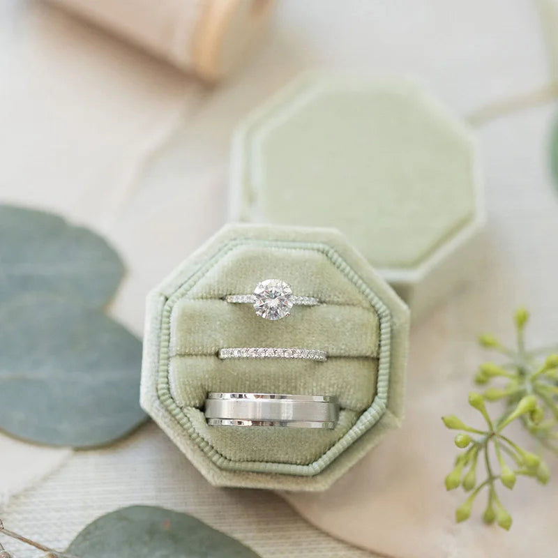 Personalised Acrylic Topper Velvet Ring Box Wedding Octogon Ring Box Engagement Proposal Idea Double/Triple Slot Ring Holder
