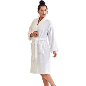 Women's Cotton Terry Bathrobe V Neck Long Sleeve Winter Ladies Hotel Dressing Gown Solid Absorb Water Kimono For Female
