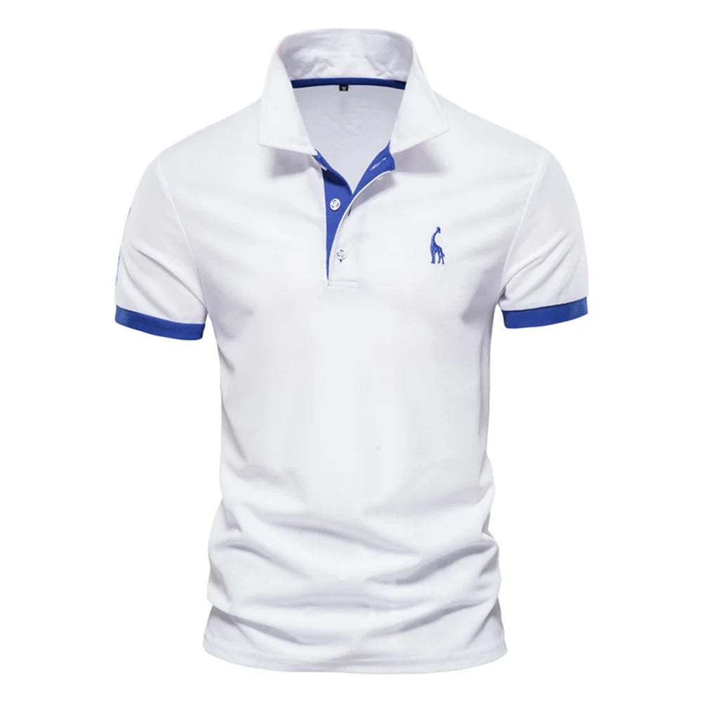 High-quality embroidered men's polo shirt with a giraffe design, suitable for summer, with short sleeves.
قميص بولو رجالي مطرز عالي الجودة بتصميم زرافة مناسب للصيف بأكمام