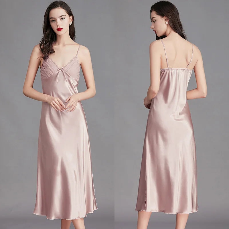 Sexy long sleeveless satin and silk nightgowns for women