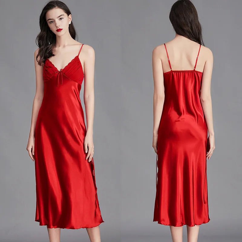 Sexy long sleeveless satin and silk nightgowns for women