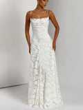 Women's long evening dress with an open back and thin straps,