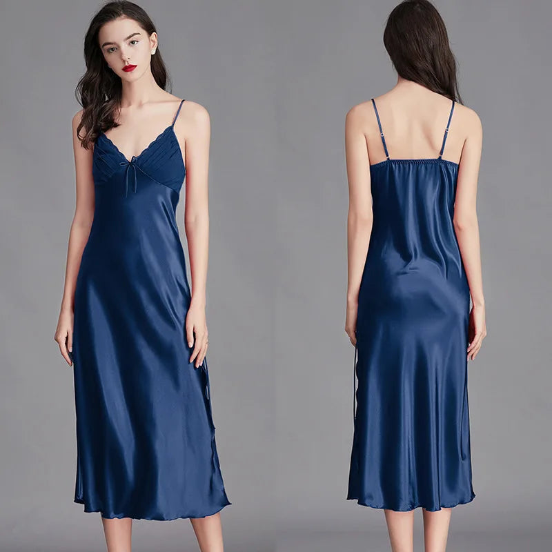 Sexy long sleeveless satin and silk nightgowns for women