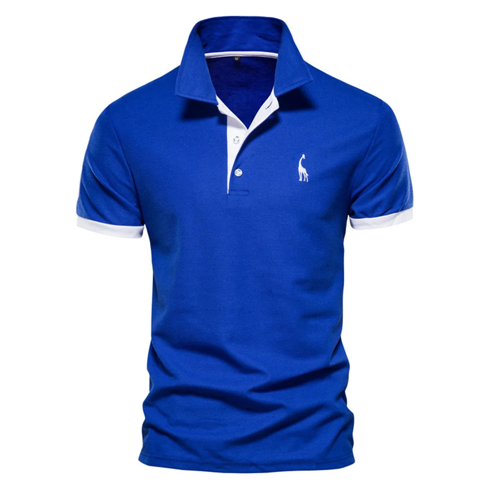 High-quality embroidered men's polo shirt with a giraffe design, suitable for summer, with short sleeves.
قميص بولو رجالي مطرز عالي الجودة بتصميم زرافة مناسب للصيف بأكمام