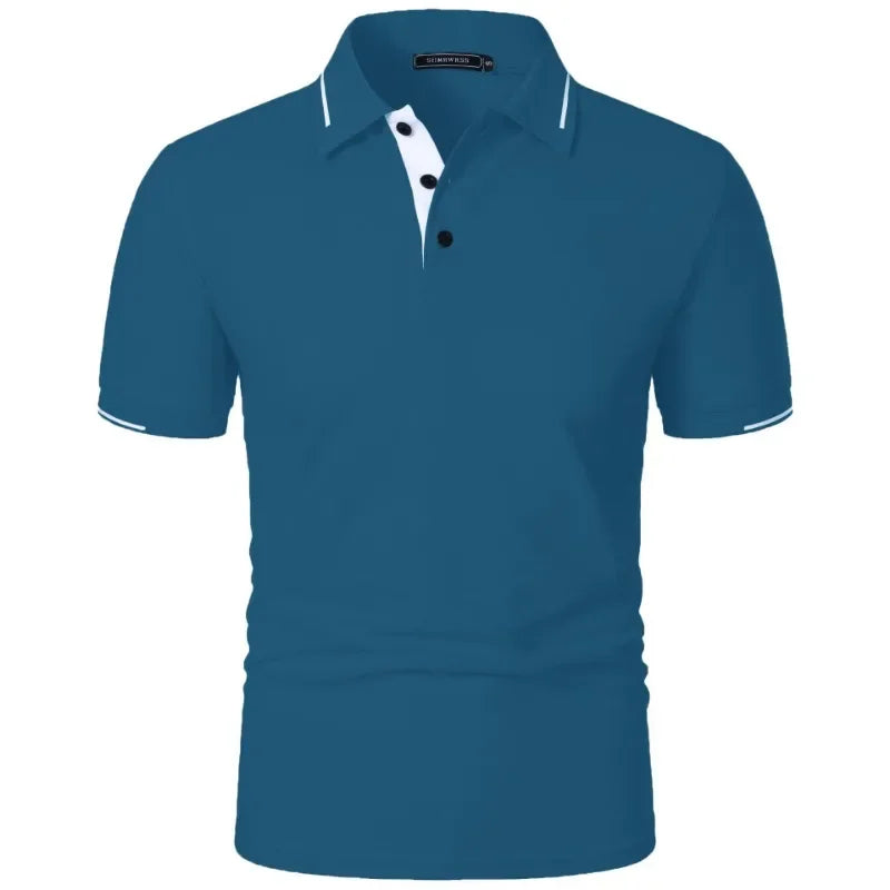 Men's short-sleeved summer polo shirt with buttons,
قميص بولو رجالي بأكمام قصيرة صيفي بأزرار،