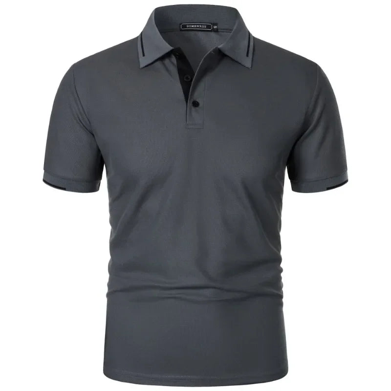 Men's short-sleeved summer polo shirt with buttons,
قميص بولو رجالي بأكمام قصيرة صيفي بأزرار،