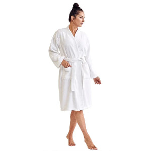 Women's Cotton Terry Bathrobe V Neck Long Sleeve Winter Ladies Hotel Dressing Gown Solid Absorb Water Kimono For Female