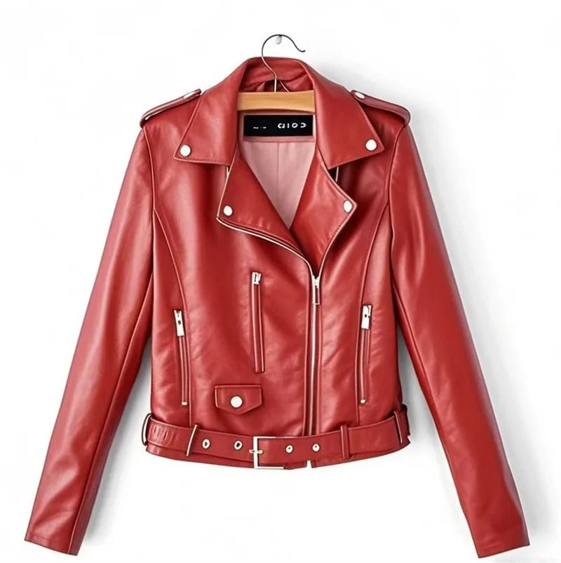 Stylish women's short leather jacket