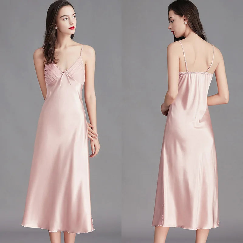 Sexy long sleeveless satin and silk nightgowns for women