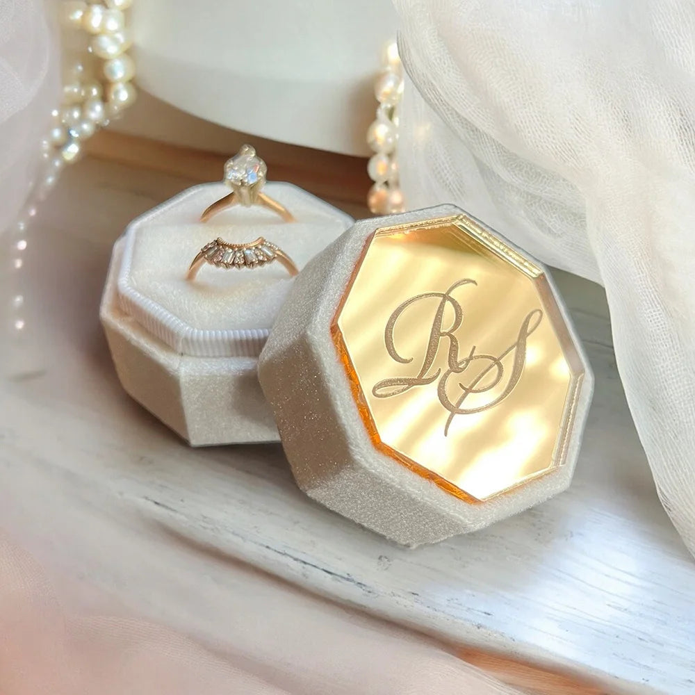 Personalised Acrylic Topper Velvet Ring Box Wedding Octogon Ring Box Engagement Proposal Idea Double/Triple Slot Ring Holder