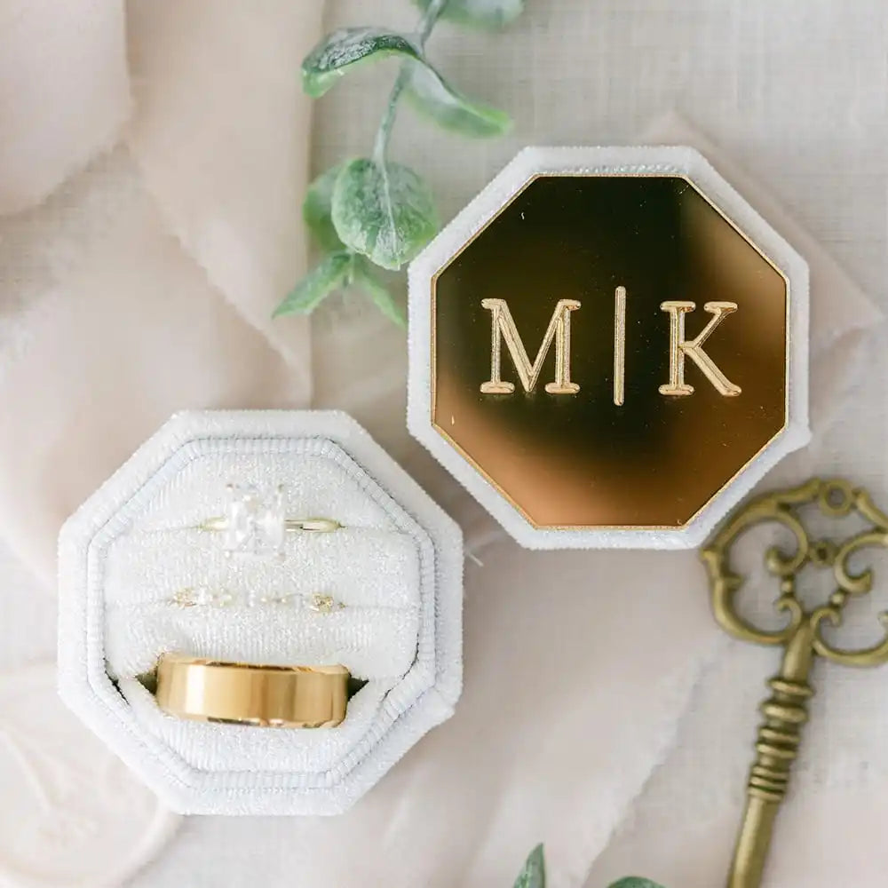 Personalised Acrylic Topper Velvet Ring Box Wedding Octogon Ring Box Engagement Proposal Idea Double/Triple Slot Ring Holder
