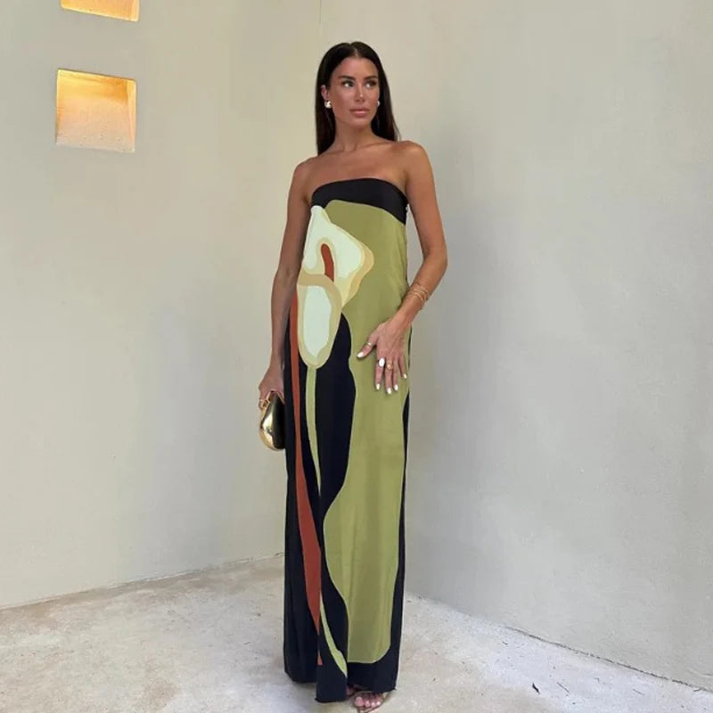 Long printed dress with open back