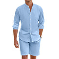 Men's summer suit, linen button-down shirt,