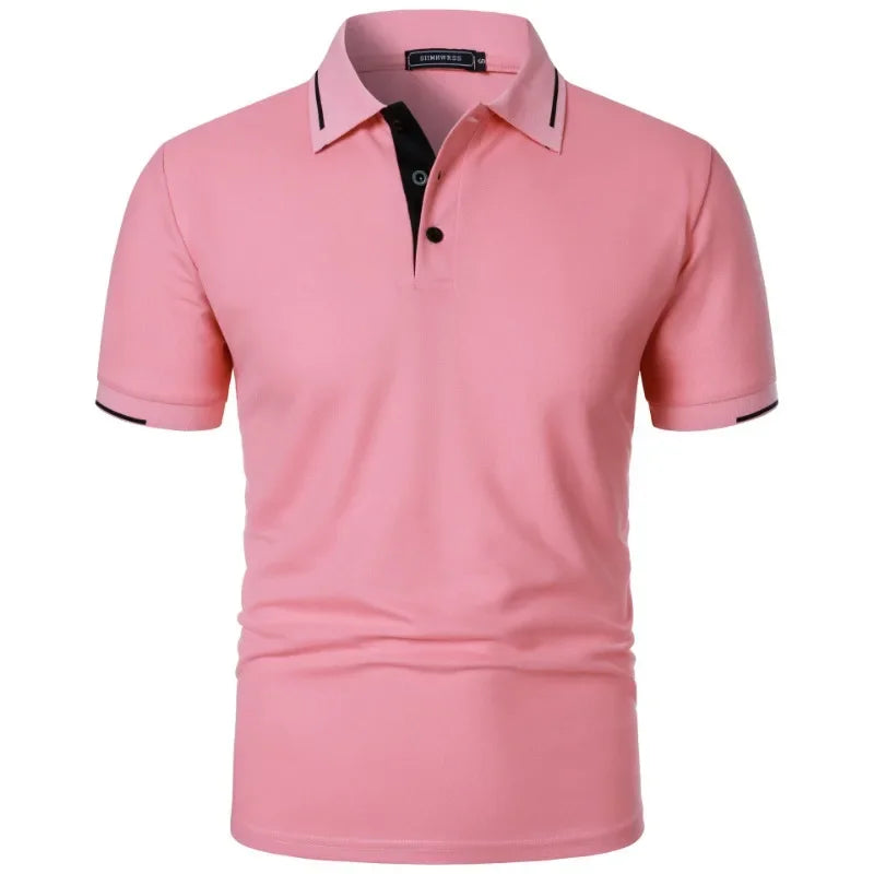 Men's short-sleeved summer polo shirt with buttons,
قميص بولو رجالي بأكمام قصيرة صيفي بأزرار،