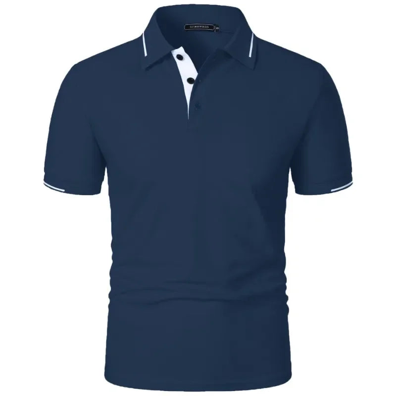 Men's short-sleeved summer polo shirt with buttons,
قميص بولو رجالي بأكمام قصيرة صيفي بأزرار،
