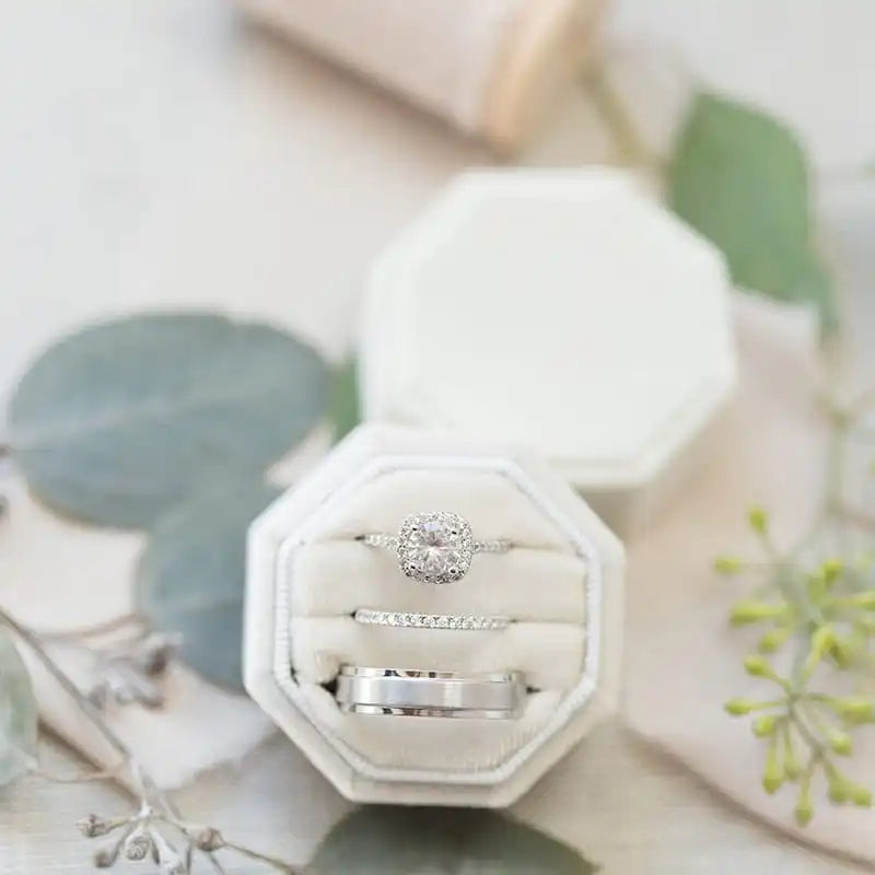 Personalised Acrylic Topper Velvet Ring Box Wedding Octogon Ring Box Engagement Proposal Idea Double/Triple Slot Ring Holder