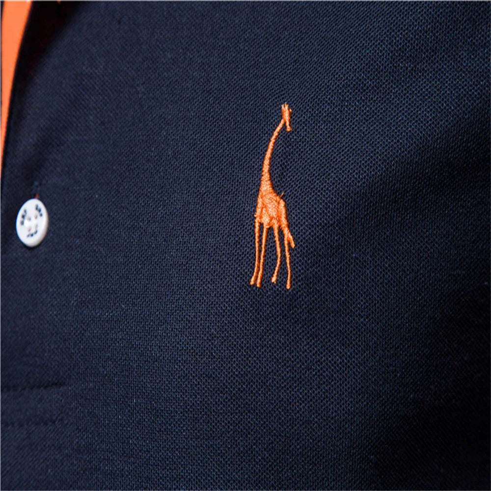 High-quality embroidered men's polo shirt with a giraffe design, suitable for summer, with short sleeves.
قميص بولو رجالي مطرز عالي الجودة بتصميم زرافة مناسب للصيف بأكمام