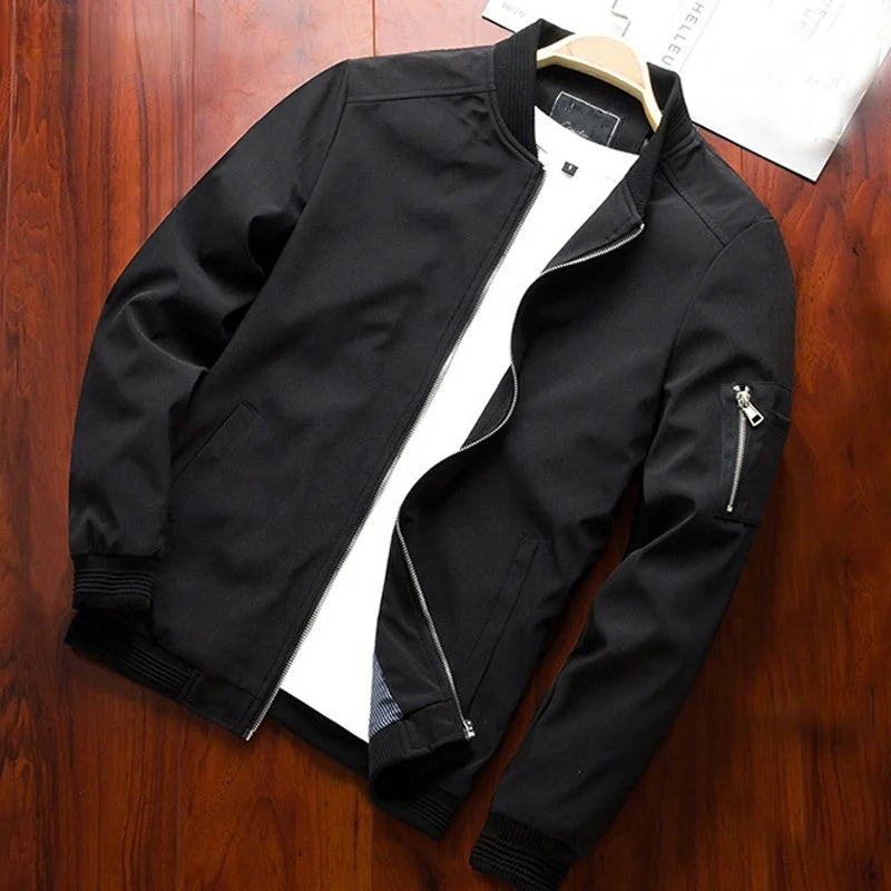 Men's slim-fit bomber jacket with long sleeves,
جاكيت رجالي بومبر رفيع بأكمام طويلة،