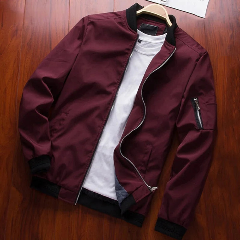 Men's slim-fit bomber jacket with long sleeves,
جاكيت رجالي بومبر رفيع بأكمام طويلة،