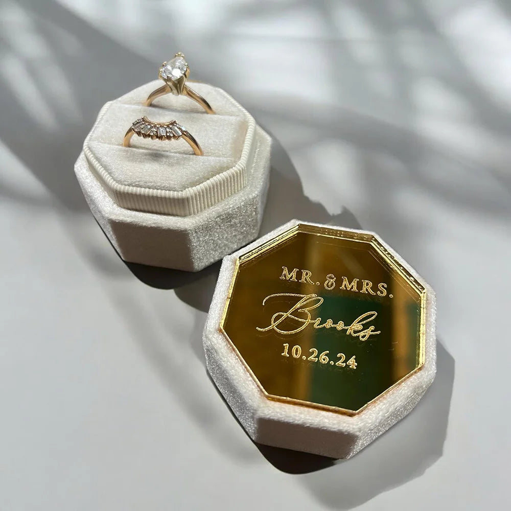 Personalised Acrylic Topper Velvet Ring Box Wedding Octogon Ring Box Engagement Proposal Idea Double/Triple Slot Ring Holder