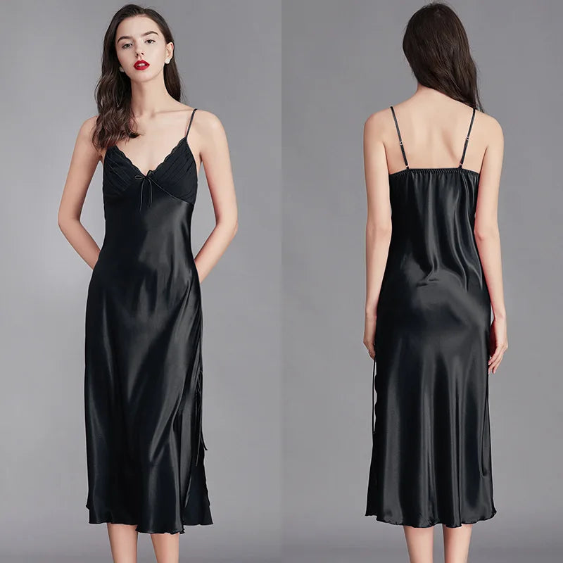 Sexy long sleeveless satin and silk nightgowns for women