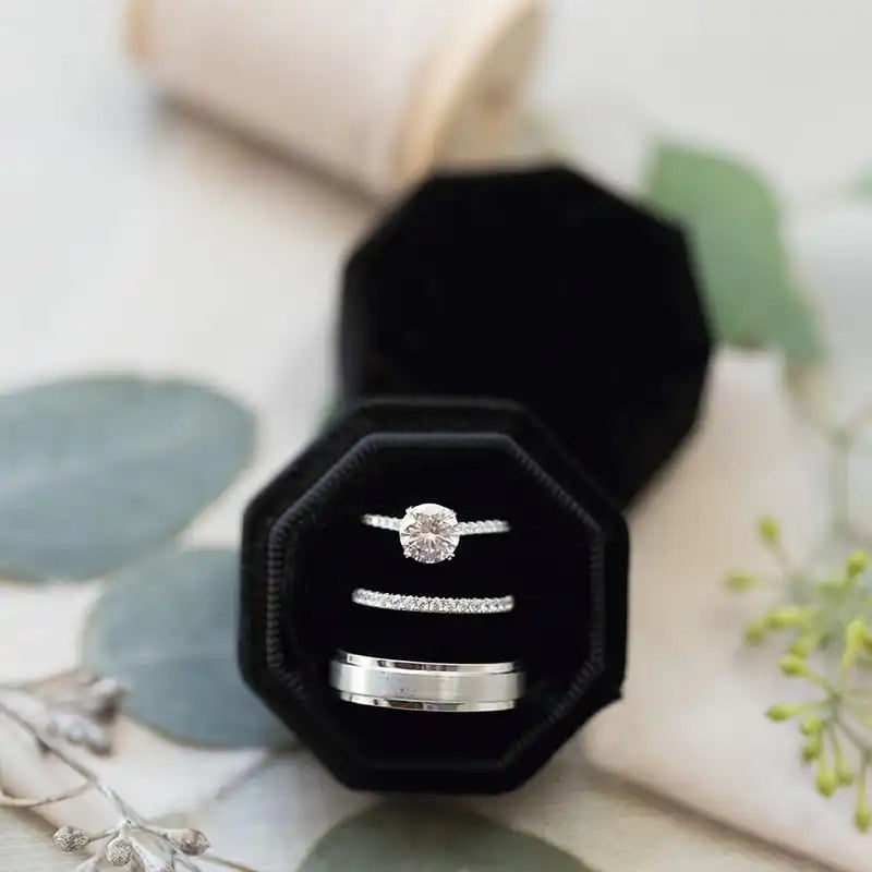 Personalised Acrylic Topper Velvet Ring Box Wedding Octogon Ring Box Engagement Proposal Idea Double/Triple Slot Ring Holder
