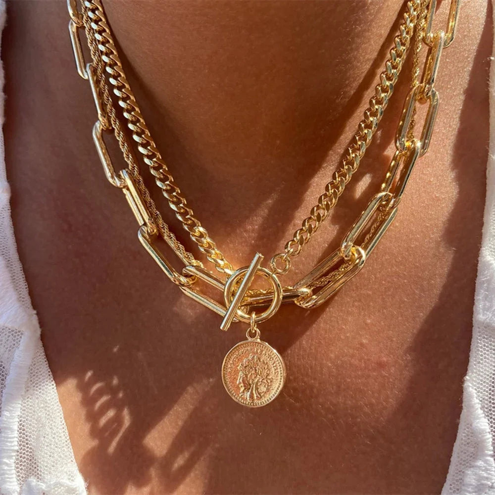 Gold Plated Coin Head Pendant