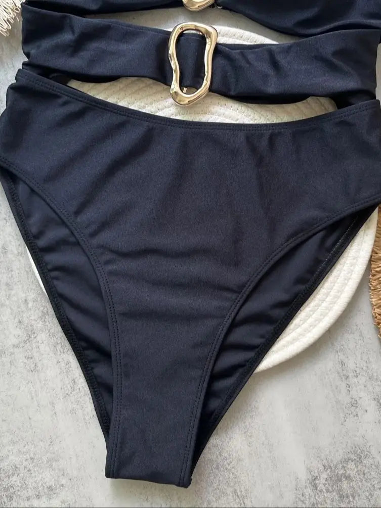 Sexy women's swimsuit in three colors, with an attractive metal ring design.