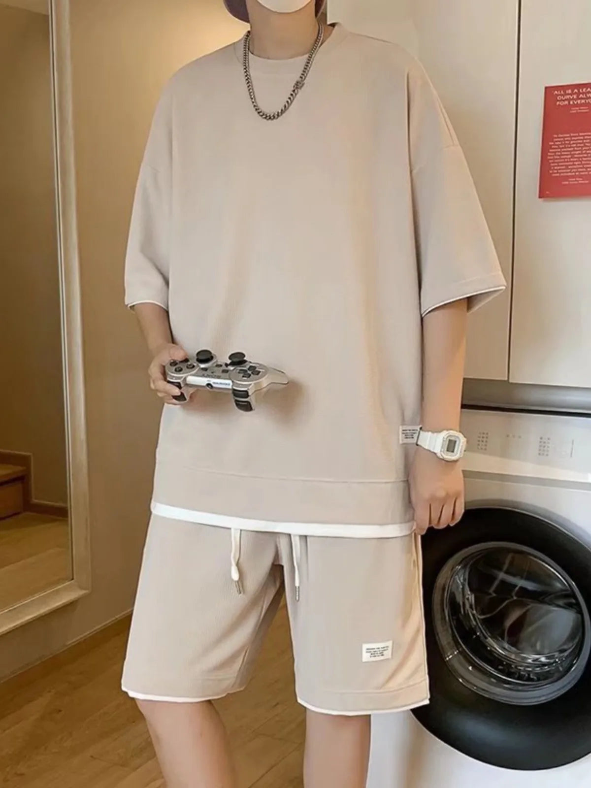 New men's summer sports set, T-shirt and shorts,